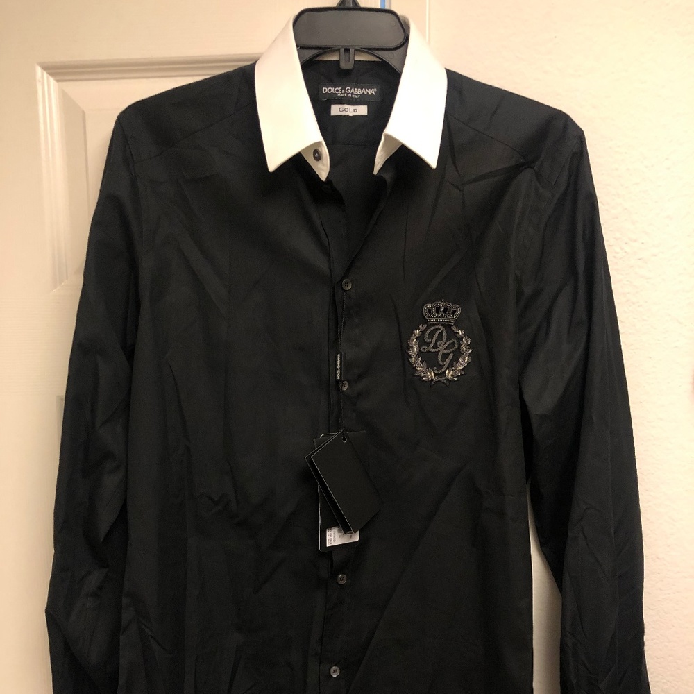 Dolce and Gabbana Gold Fit Black Shirt NEW